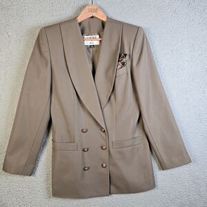 Kasper Blazer Jacket 6 Taupe Double Breasted Structured Pocket Square Vintage